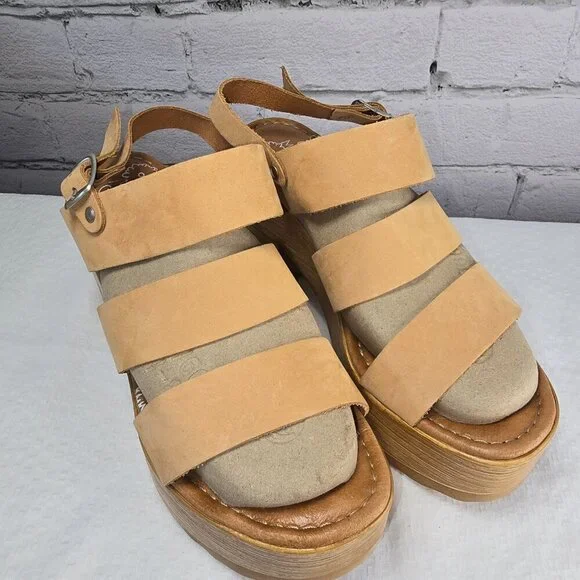 ROOLEE MUSSE AND CLOUD CHUNKY PLATFORM TAN LEATHER WOOD SANDALS WOMENS SIZE 7 - Picture 1 of 9